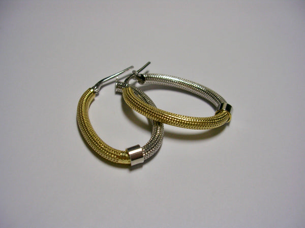 Hoop earrings, two-tone oval shape