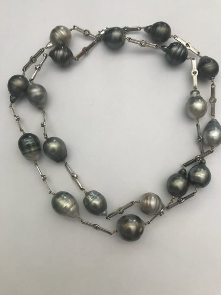 Grey Tahitian Pearl Diamond Bar Necklace