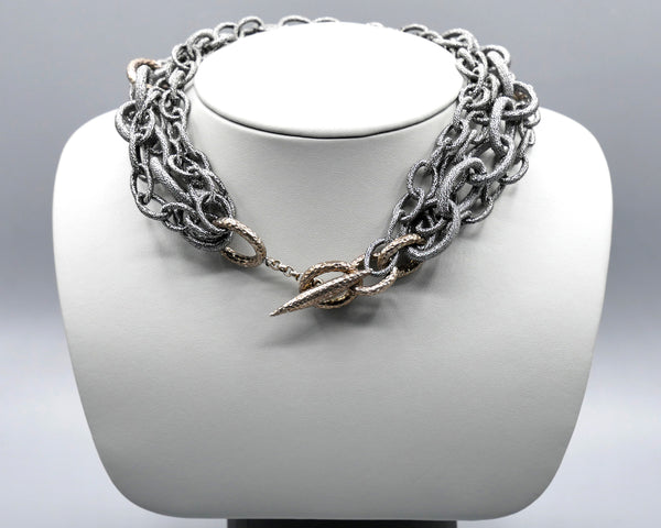 Silk Link Necklace - Metallic Gunmetal multi-strand toggle choker