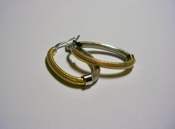 Hoop earrings, two-tone oval shape