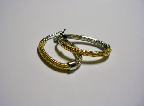 Hoop earrings, two-tone oval shape