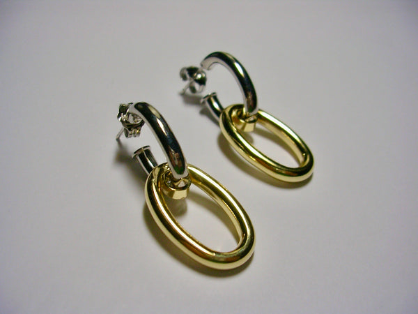 Double two-tone oval link earrings