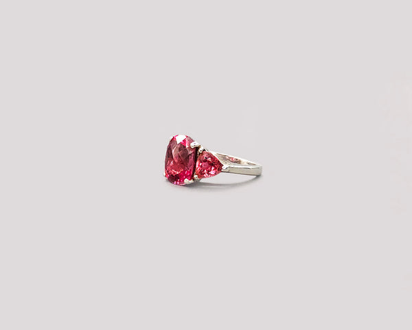 Pink Tourmaline Three Stone Ring