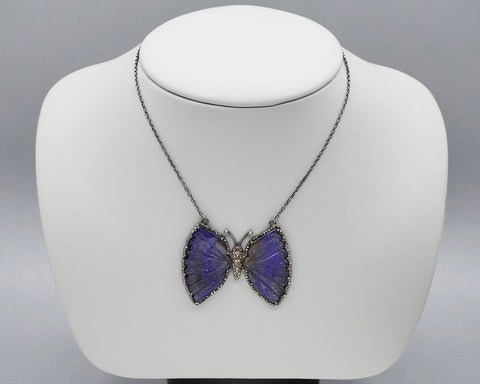 Iolite/diamond butterfly pendant