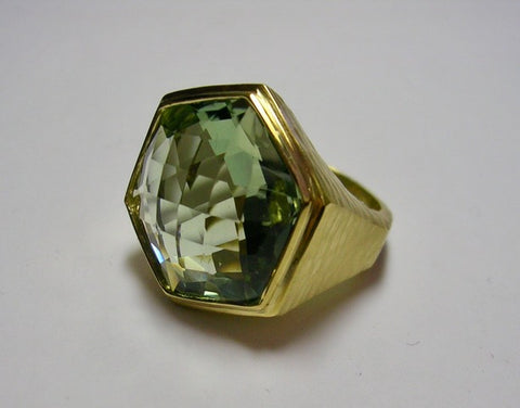 Hexagonal Green Amethyst Ring