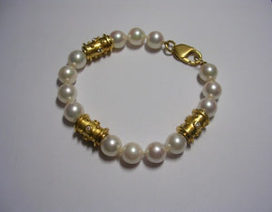 Cultured Pearl Bracelet With Gold Barrels