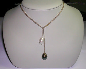 Lariat With Black And White South Sea Pearl Drops