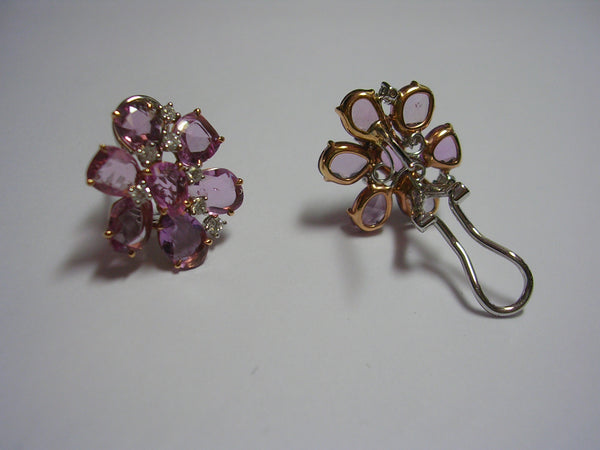 Pink Sapphire Flower Earrings