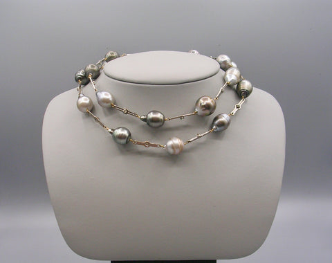 Grey Tahitian Pearl Diamond Bar Necklace