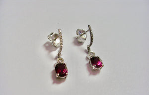 Rubellite drop/diamond earrings