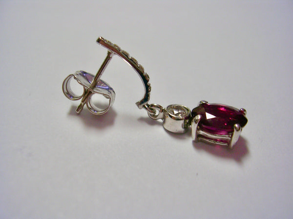 Rubellite drop/diamond earrings