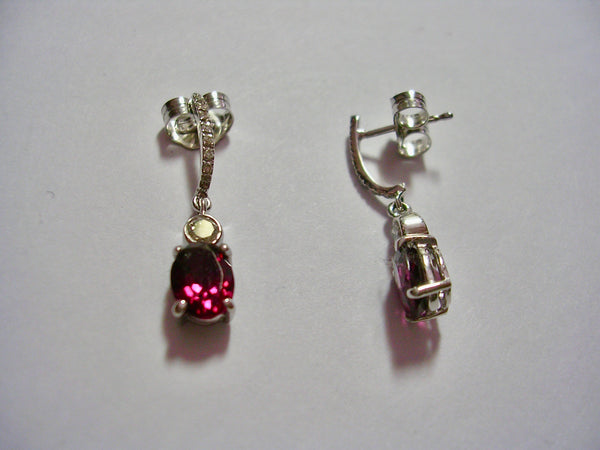 Rubellite drop/diamond earrings