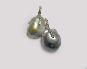South Sea Pearl Earrings with Diamond Bar Overlay