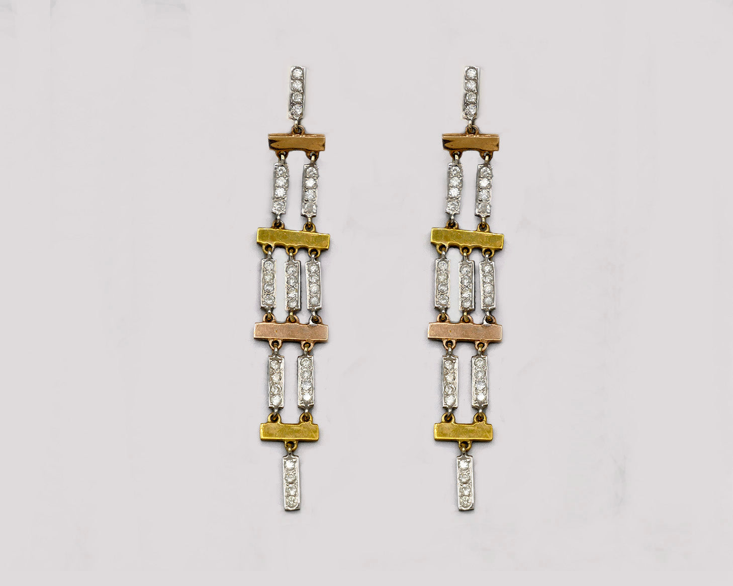 Tri-Color Diamond Cascading Earrings