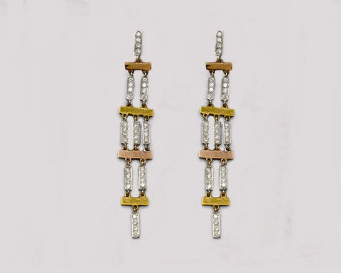 Tri-Color Diamond Cascading Earrings