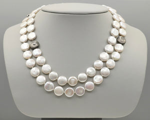 Coin Pearl Necklace with Black Rhodium Diamond Discs