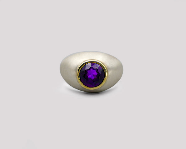 Silver Dome Ring with Amethyst