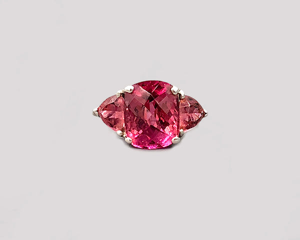 Pink Tourmaline Three Stone Ring