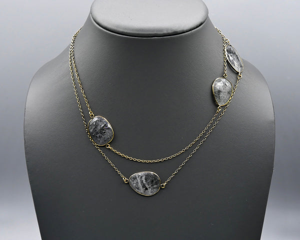 Chain Gang Collection- Grey Rutilated Quartz Stone Necklace