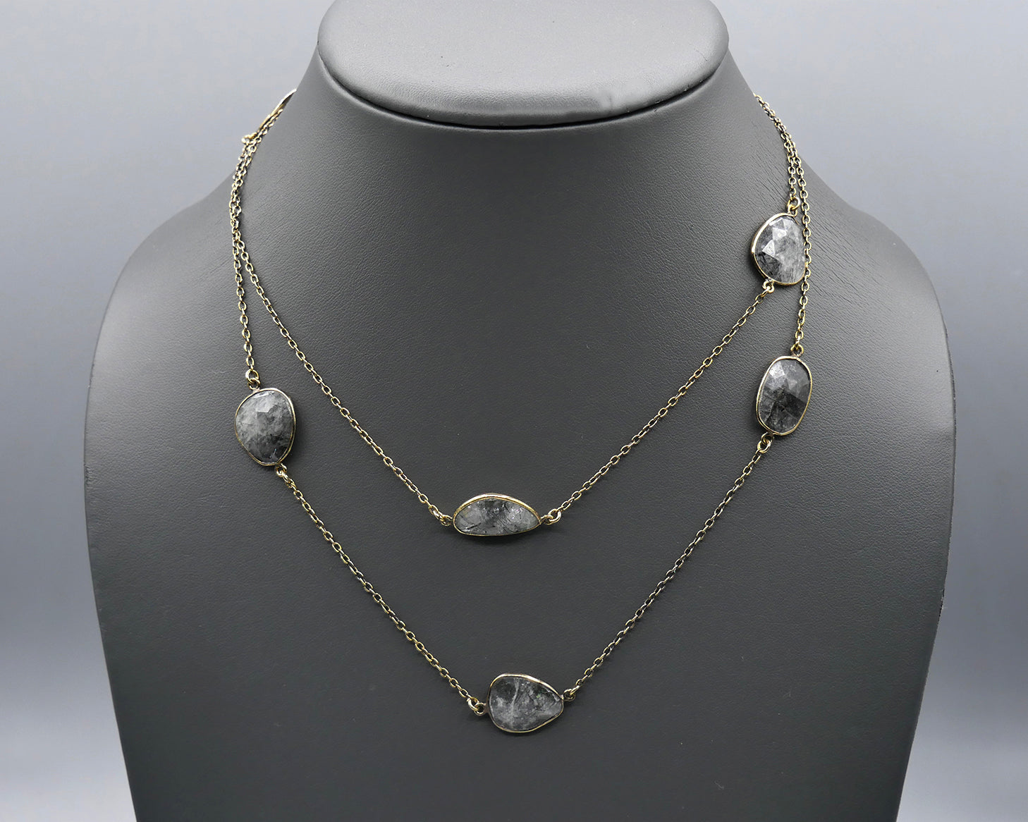 Chain Gang Collection- Grey Rutilated Quartz Stone Necklace
