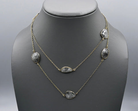 Chain Gang Collection- Grey Rutilated Quartz Stone Necklace