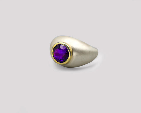 Silver Dome Ring with Amethyst