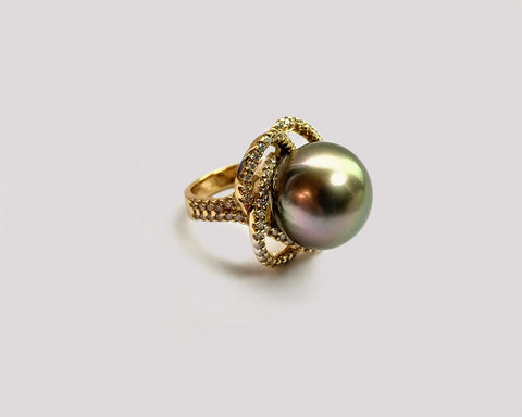 Diamond Love Knot South Sea Pearl Ring