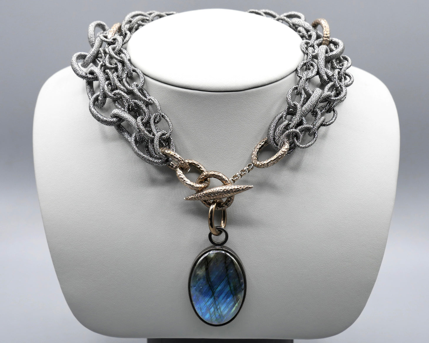 Silk Link Necklace - Metallic Gunmetal multi-strand toggle choker