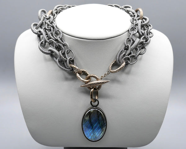 Silk Link Necklace - Metallic Gunmetal multi-strand toggle choker