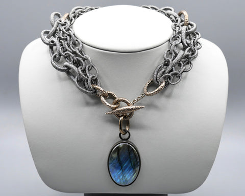 Silk Link Necklace - Metallic Gunmetal multi-strand toggle choker