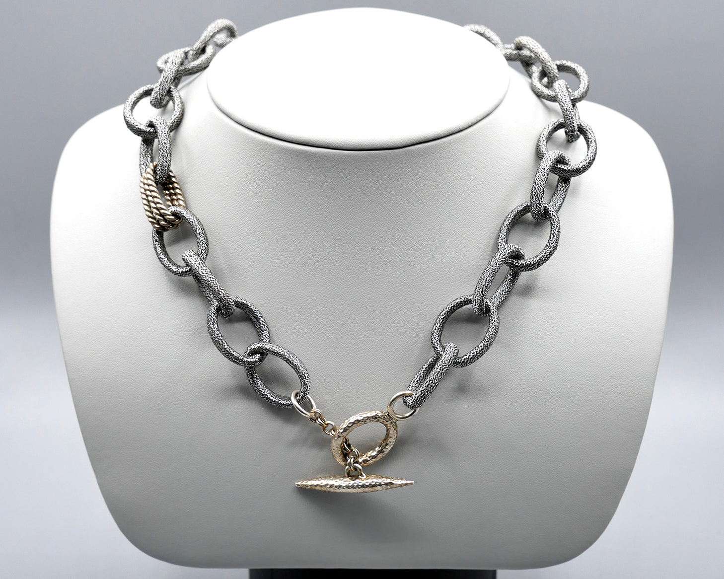 Silk Link Necklace- Metallic Gunmetal large link toggle necklace