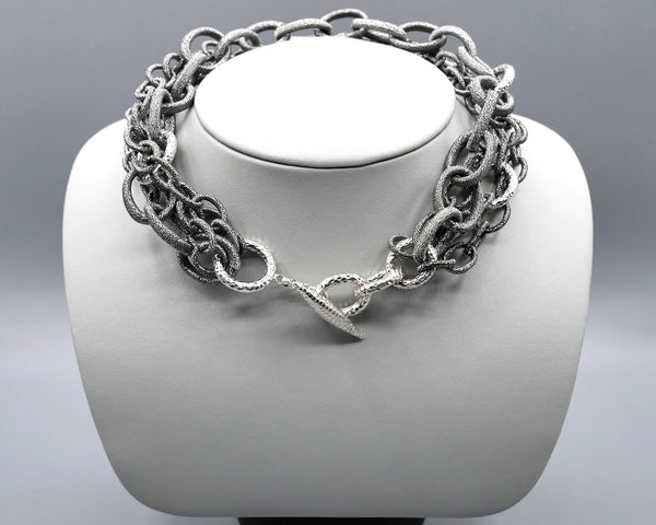 Silk Link Necklace - Metallic Gunmetal multi-strand toggle choker