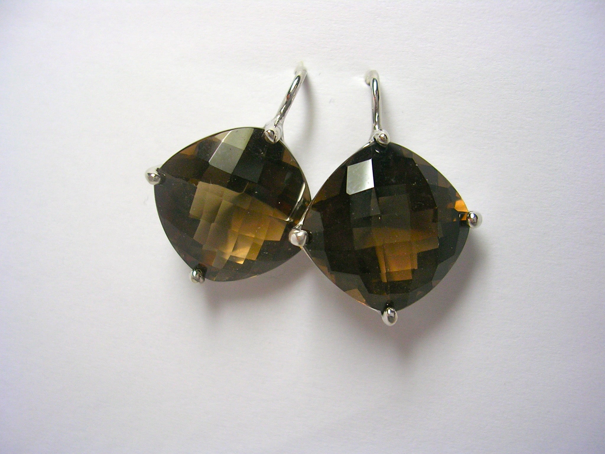 Smokey Topaz Cushion-Cut Wire Drop Earrings