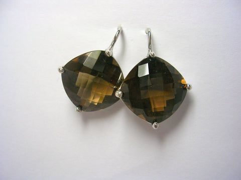 Smokey Topaz Cushion-Cut Wire Drop Earrings