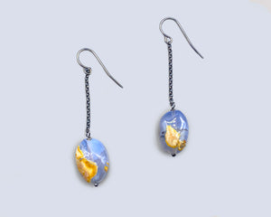 Chain Earrings With Tumbled Chalcedony