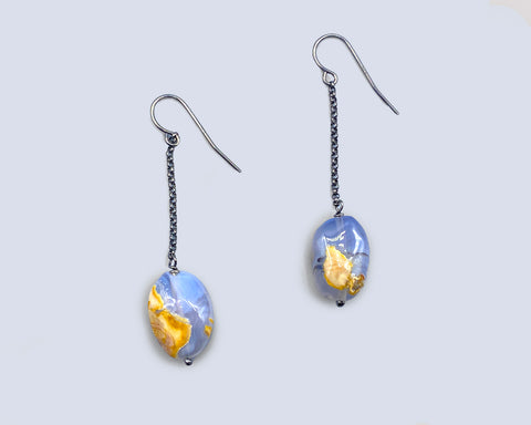 Chain Earrings With Tumbled Chalcedony