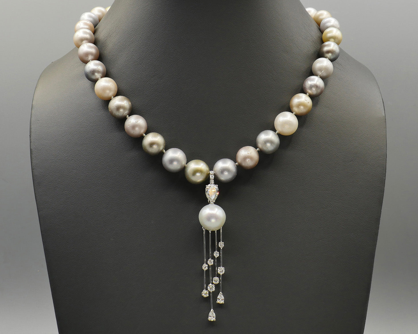 Pastel South Sea Pearl Necklace with Diamond Waterfall Pendant