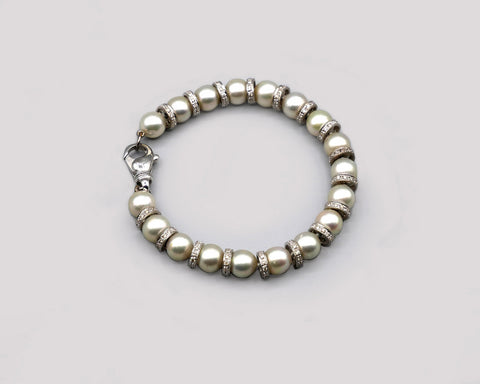 Natural grey pearl/diamond rondel bracelet