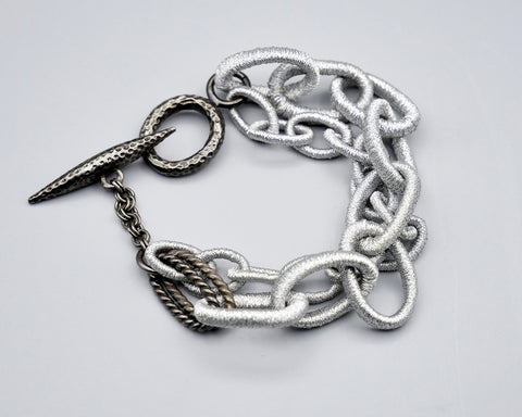 Double Row Silk Link Toggle Bracelet- Metallic silver