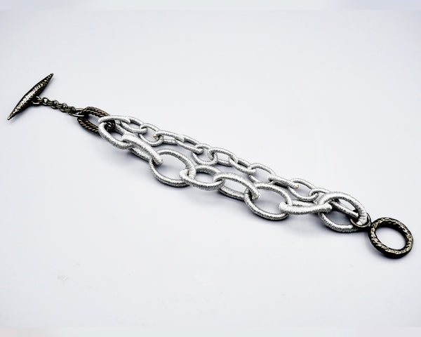 Double Row Silk Link Toggle Bracelet- Metallic silver